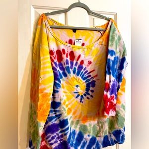 NWT Torrid Rainbow off shoulder tie dye long sleeved top 2X